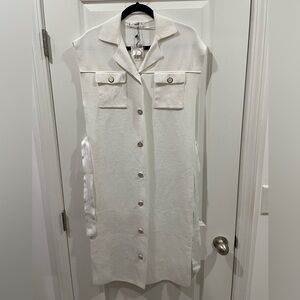 Mango White Textured Button-Up Dress